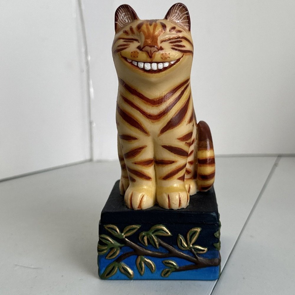 Vintage Cheshire Sphinx Figurine Trinket Box by Tyber Katz 1998 Blue Yellow